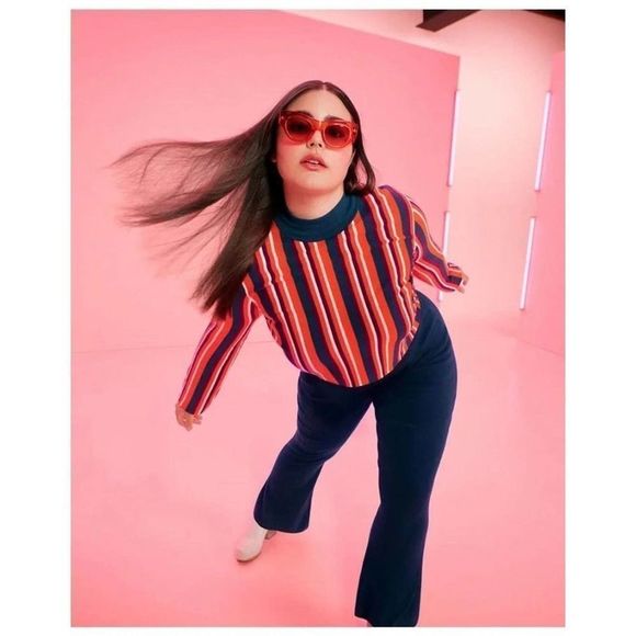 Victor Glemaud x Target Teal Striped Mock Turtleneck Multi Pullover Swea… - Picture 3 of 3